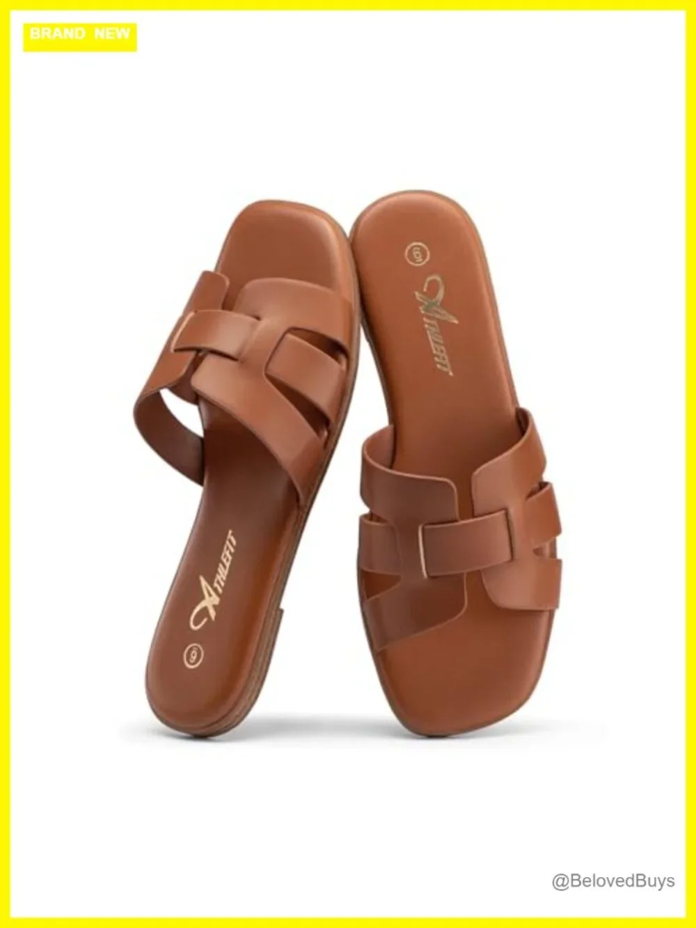 Women's Flat Sandals Slip On Slide Square Toe Faux Leather Summer Dressy Comfort